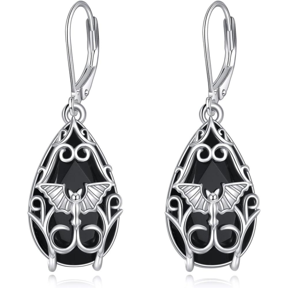 imageYFN Black Tourmaline Earrings Sterling Silver Dangle Drop Leverback Earrings Crystal Healing Jewelry Spiritual Protection Gifts for WomenRaven
