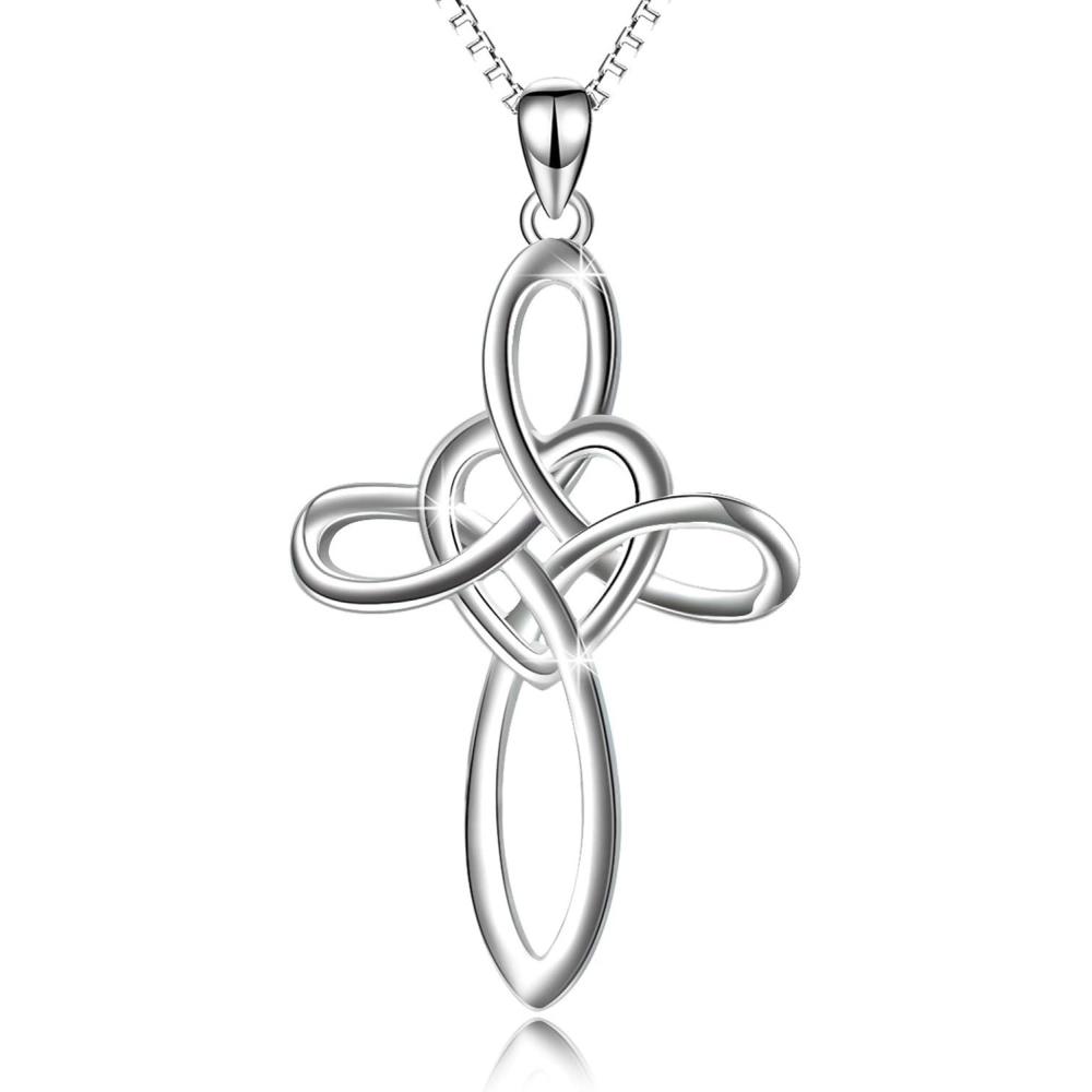 imageYFN Celtic Knot Cross Necklace Sterling Silver Infinity Love Heart Pendant NecklaceSilver Celtic Knot Cross Necklace 20