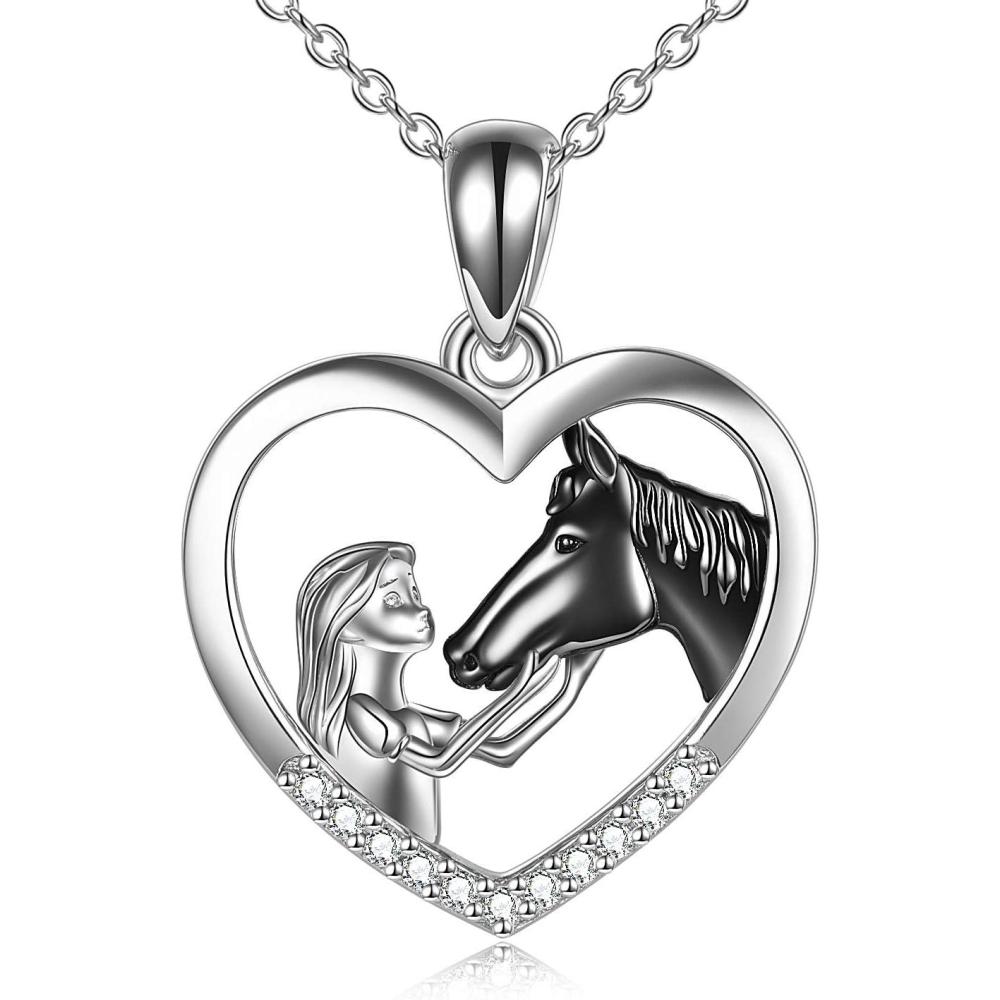 imageYFN Horse Pendant Necklace Sterling Silver Women with Horse Gift for WomenBlack Horse Necklace