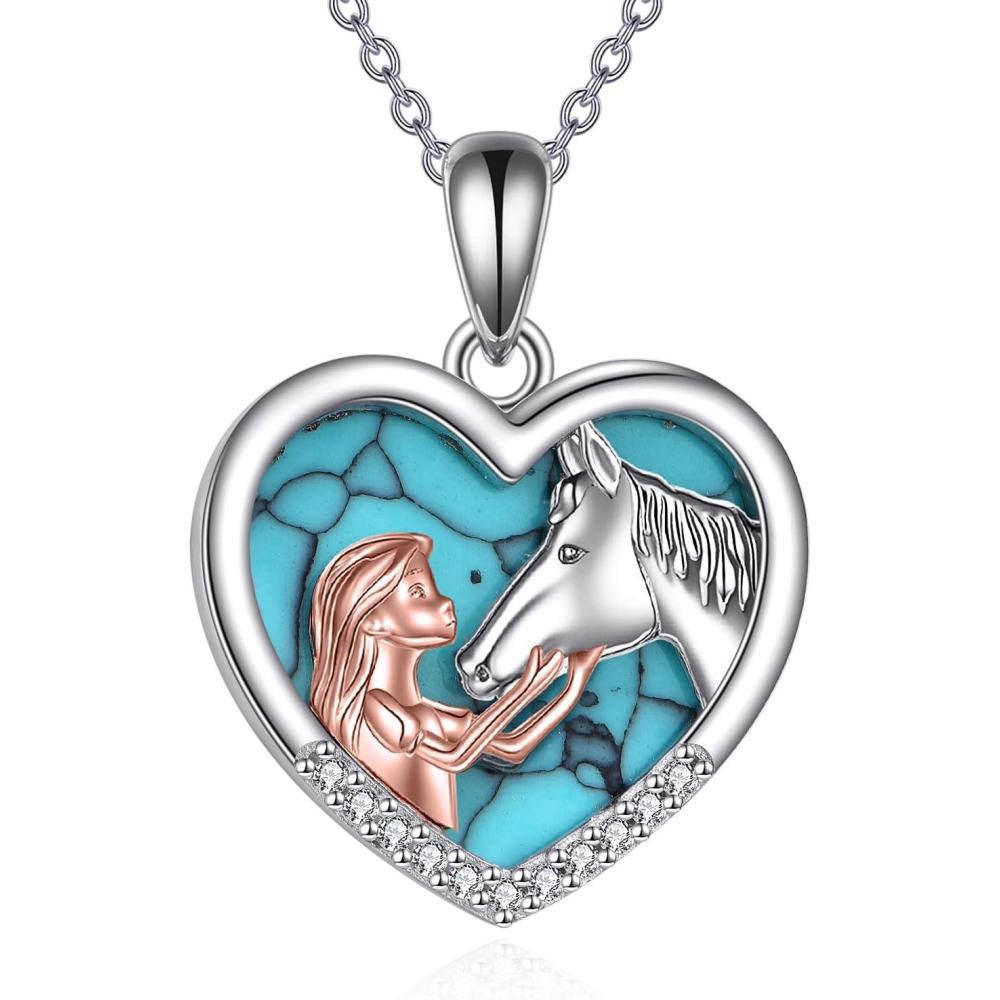 imageYFN Horse Pendant Necklace Sterling Silver Women with Horse Gift for WomenTurquoise Horse Necklace
