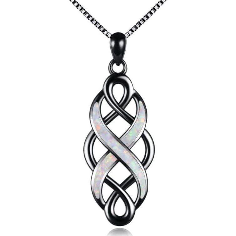 imageYFN Irish Celtic Knot Created Opal Pendant Necklace Sterling Silver Black Necklaces for Women Men 18quotBlack necklaces for women