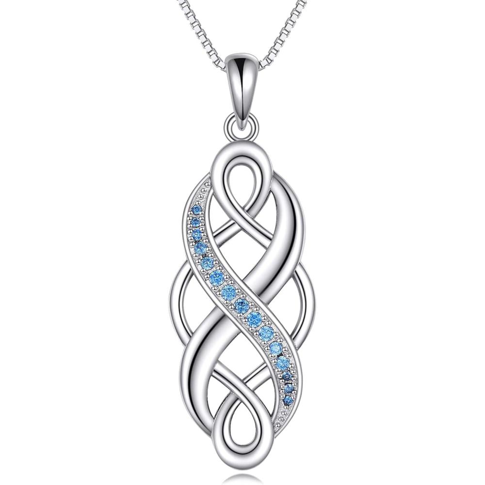 imageYFN Irish Celtic Knot Created Opal Pendant Necklace Sterling Silver Black Necklaces for Women Men 18quotCeltic Necklace with Blue Cz