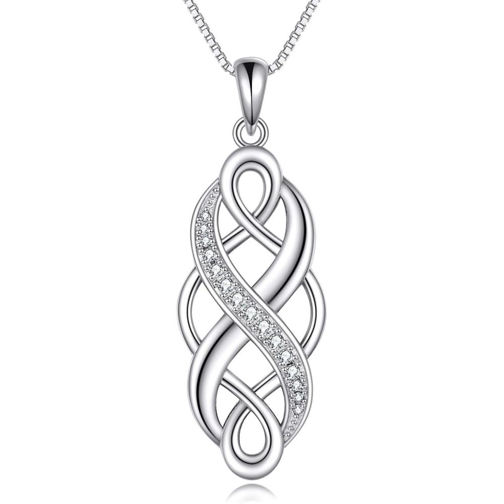 imageYFN Irish Celtic Knot Created Opal Pendant Necklace Sterling Silver Black Necklaces for Women Men 18quotCeltic Necklace with White Cz