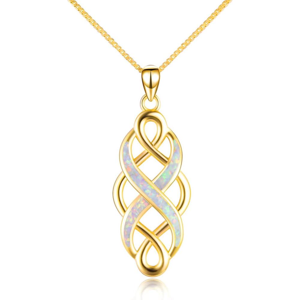 imageYFN Irish Celtic Knot Created Opal Pendant Necklace Sterling Silver Black Necklaces for Women Men 18quotGoldCeltic Jewelry for Women