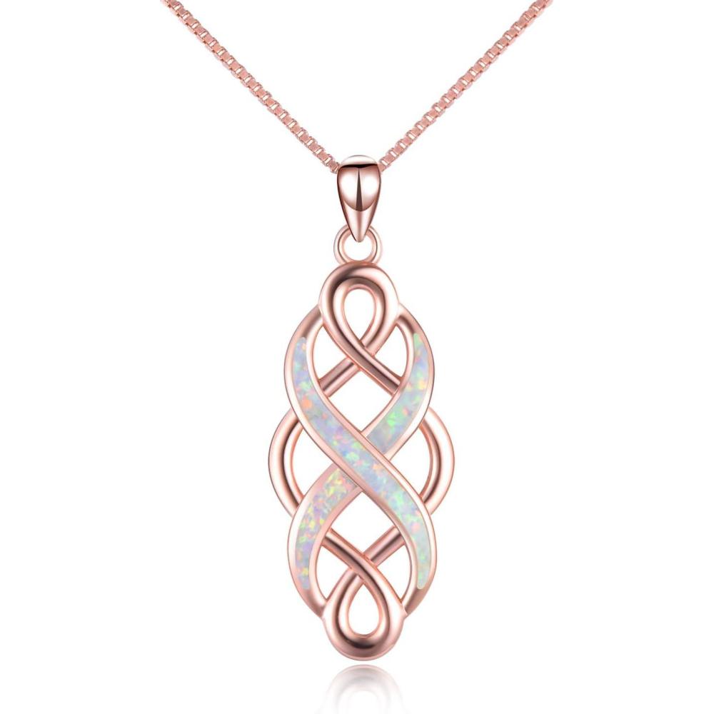 imageYFN Irish Celtic Knot Created Opal Pendant Necklace Sterling Silver Black Necklaces for Women Men 18quotRose Gold Celtic Necklace