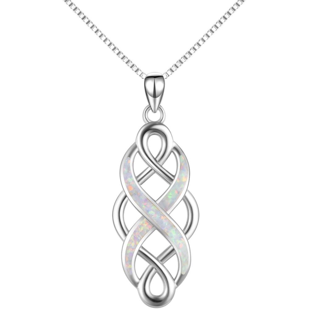 imageYFN Irish Celtic Knot Created Opal Pendant Necklace Sterling Silver Black Necklaces for Women Men 18quotWhite Opal Celtic Knot Necklace