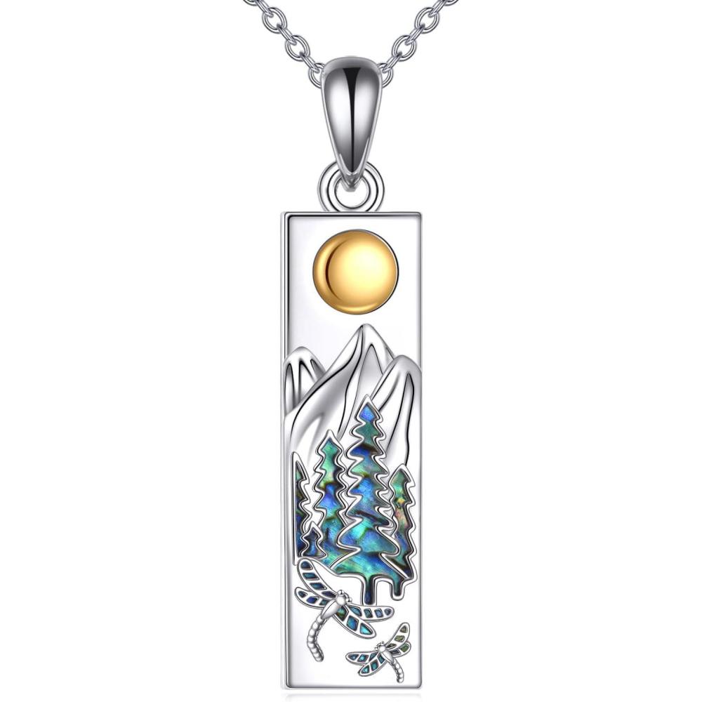 imageYFN Mountain Necklace for Women Sterling Silver Nature Jewelry Gift for Skiers Hikers Campers Climbers and Nature LoversSilverDragonfly Mountain Necklace