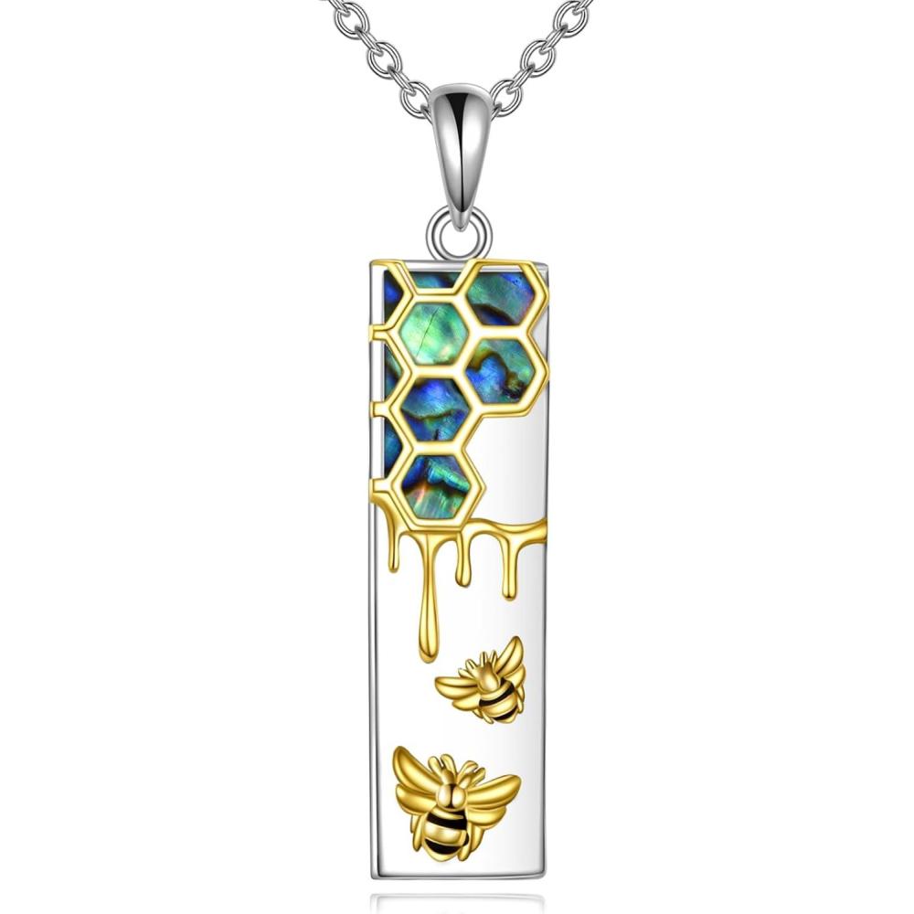 imageYFN Mountain Necklace for Women Sterling Silver Nature Jewelry Gift for Skiers Hikers Campers Climbers and Nature LoversSilverHoneycomb Bee Necklace