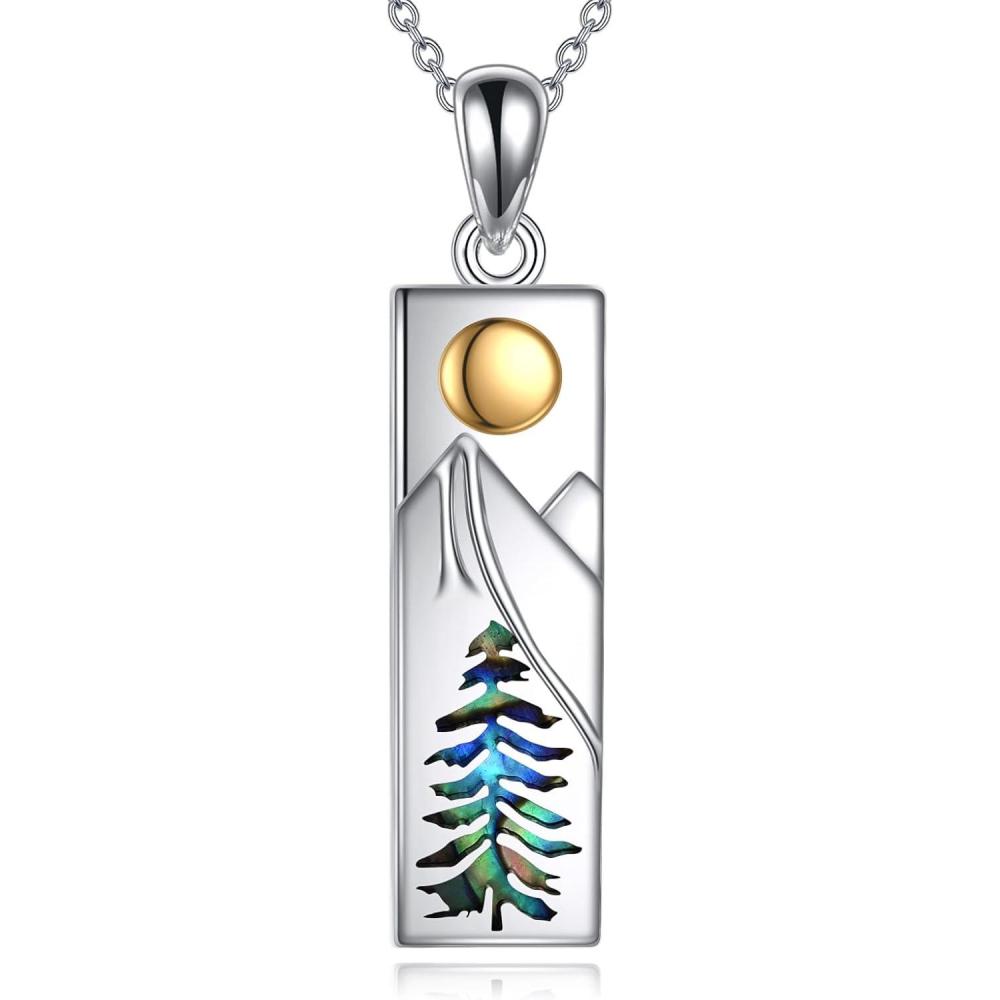 imageYFN Mountain Necklace for Women Sterling Silver Nature Jewelry Gift for Skiers Hikers Campers Climbers and Nature LoversSilverMountain Nature Necklace