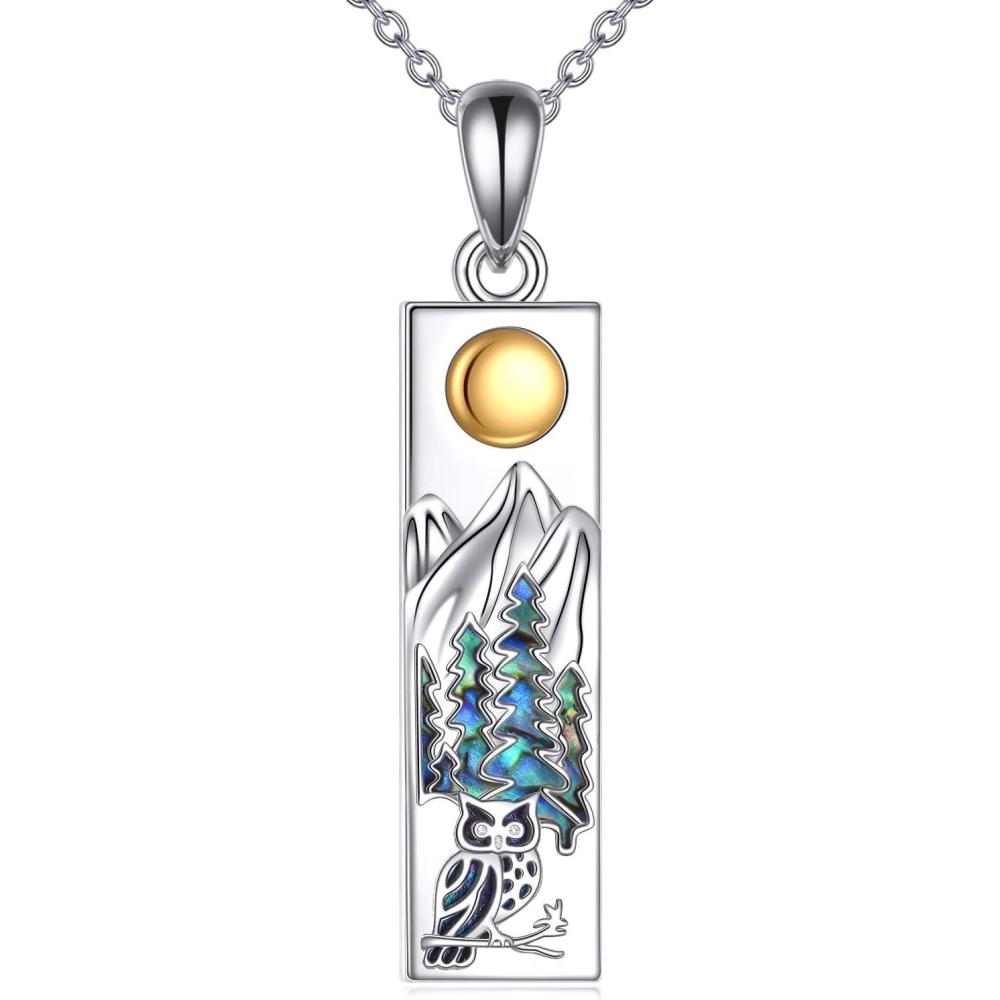 imageYFN Mountain Necklace for Women Sterling Silver Nature Jewelry Gift for Skiers Hikers Campers Climbers and Nature LoversSilverMountain Owl Necklace