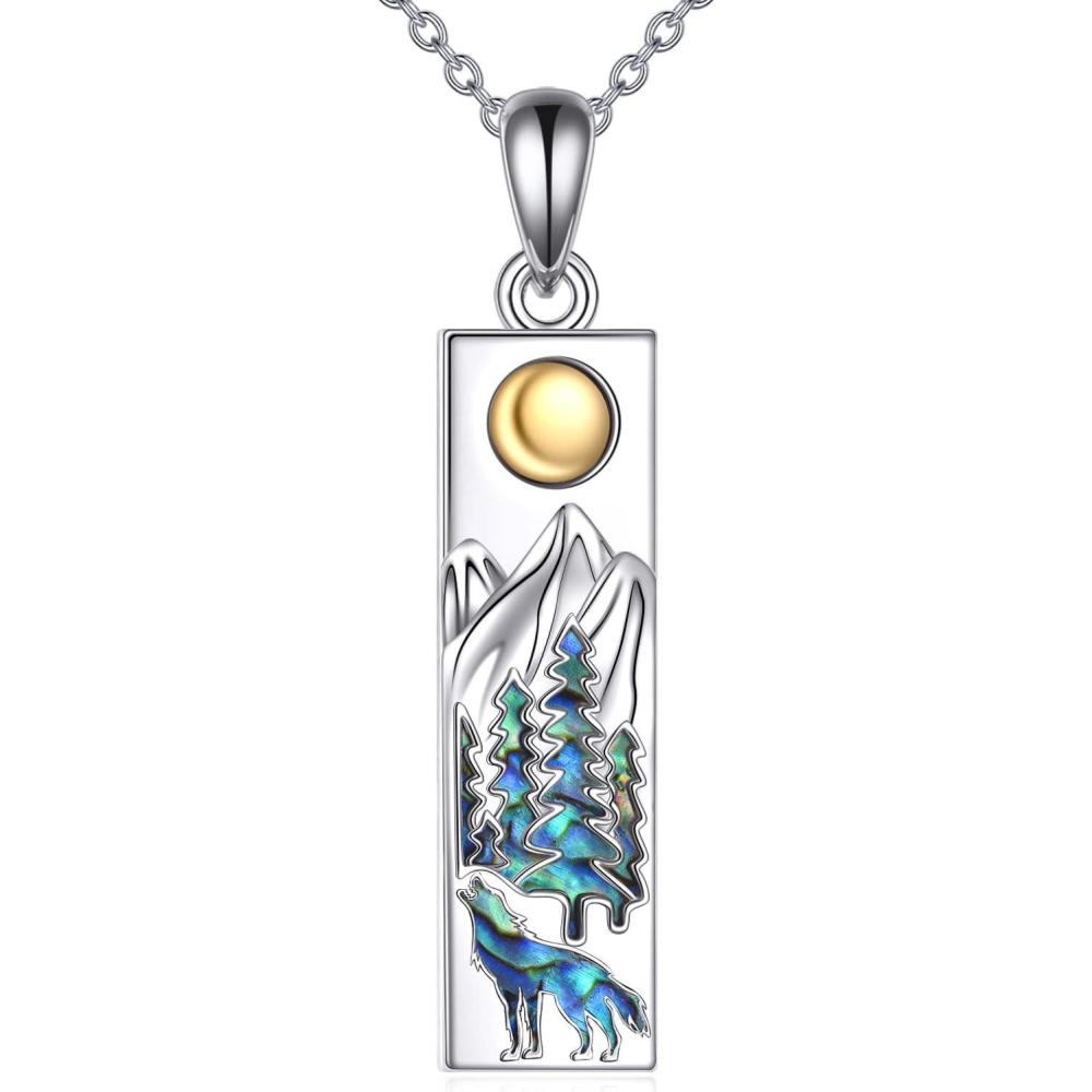 imageYFN Mountain Necklace for Women Sterling Silver Nature Jewelry Gift for Skiers Hikers Campers Climbers and Nature LoversSilverMountain and Wolf Necklace
