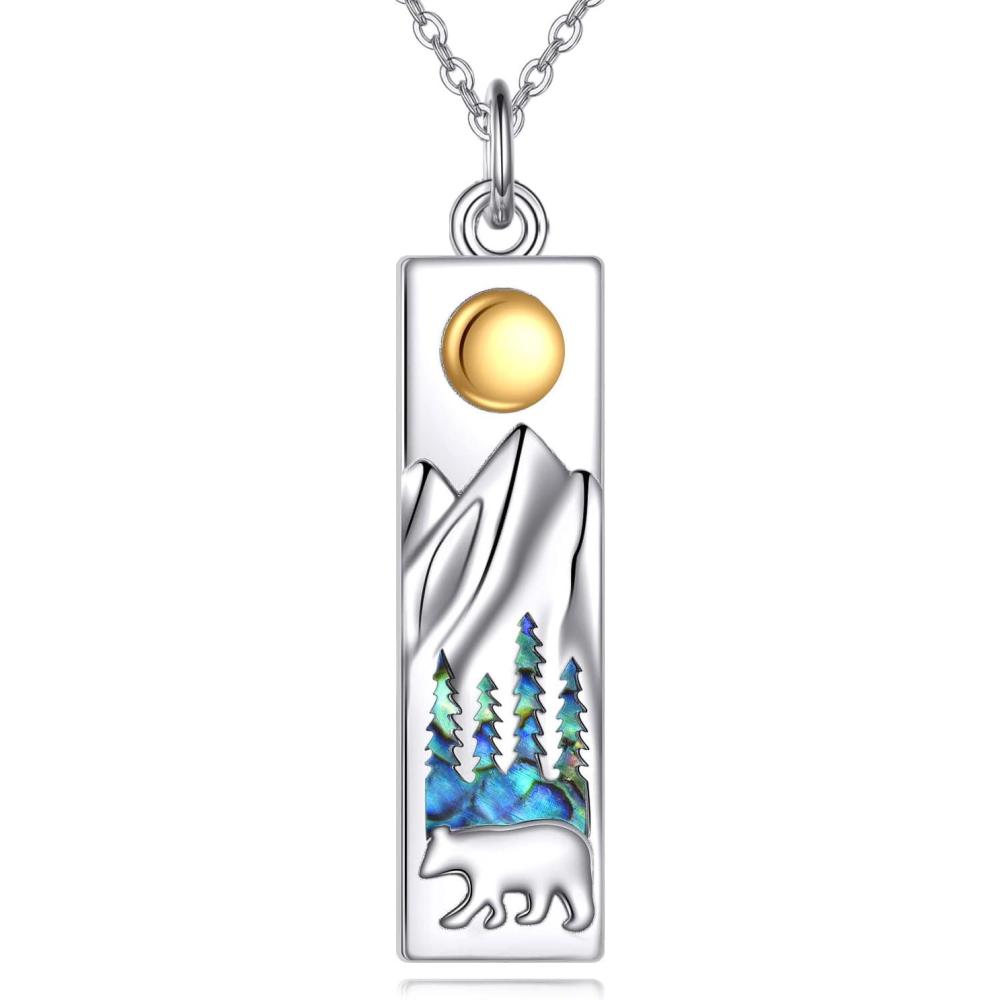 imageYFN Mountain Necklace for Women Sterling Silver Nature Jewelry Gift for Skiers Hikers Campers Climbers and Nature LoversSilverSun Bear Mountain Necklaces
