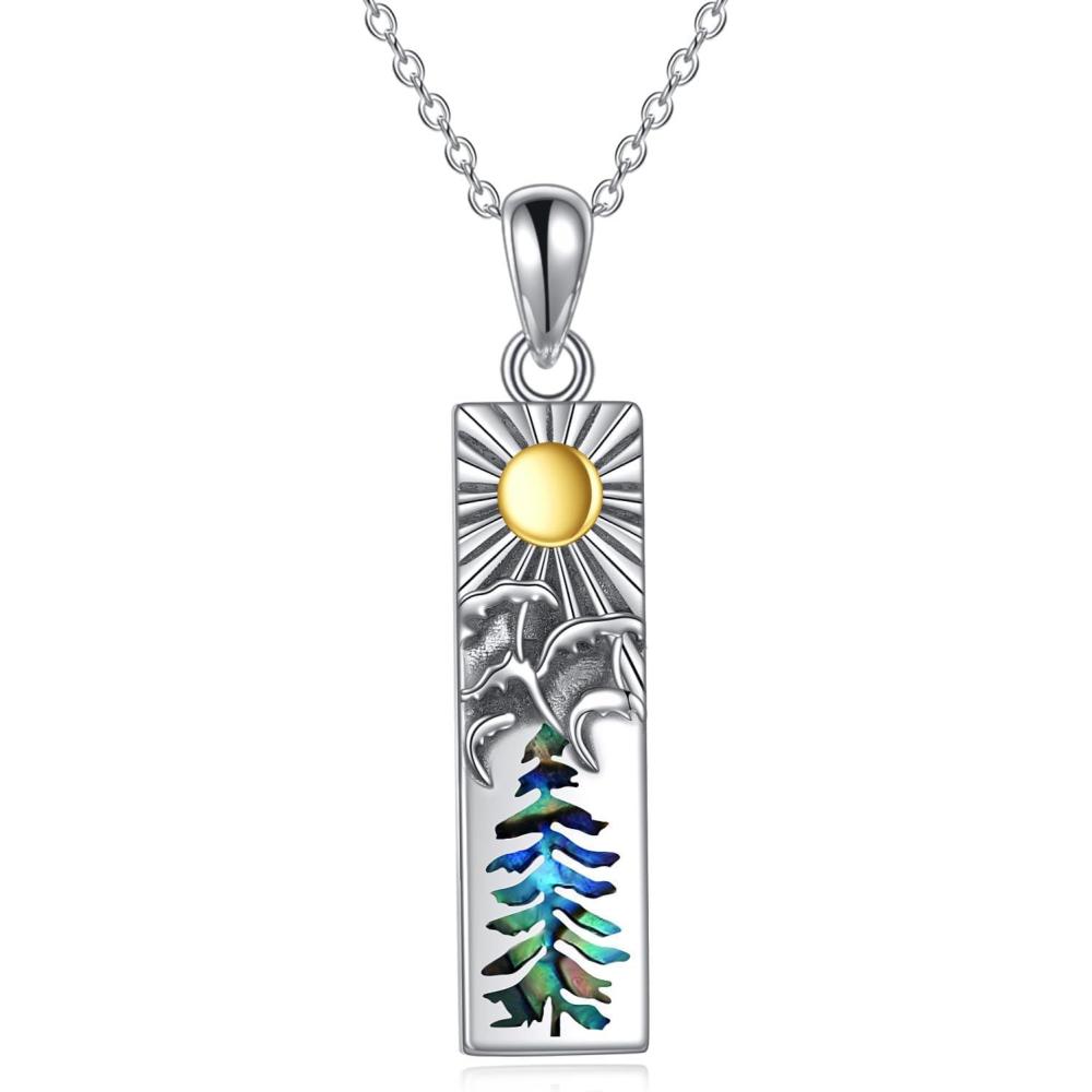imageYFN Mountain Necklace for Women Sterling Silver Nature Jewelry Gift for Skiers Hikers Campers Climbers and Nature LoversSilverSun Ocean Necklace