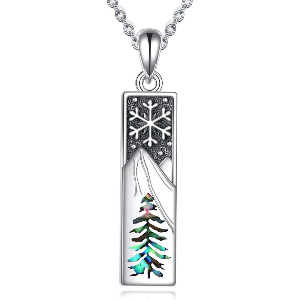 imageYFN Mountain Necklace for Women Sterling Silver Nature Jewelry Gift for Skiers Hikers Campers Climbers and Nature LoversSnowflake mountain necklace