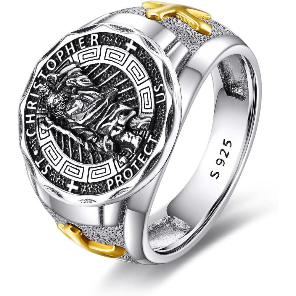 imageYFN Patron Saint Ring Sterling Silver Religious Protector Ring Jewelry Gifts for Women MenSt Christopher