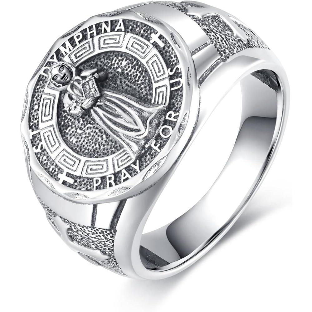 imageYFN Patron Saint Ring Sterling Silver Religious Protector Ring Jewelry Gifts for Women MenSt Dymphna