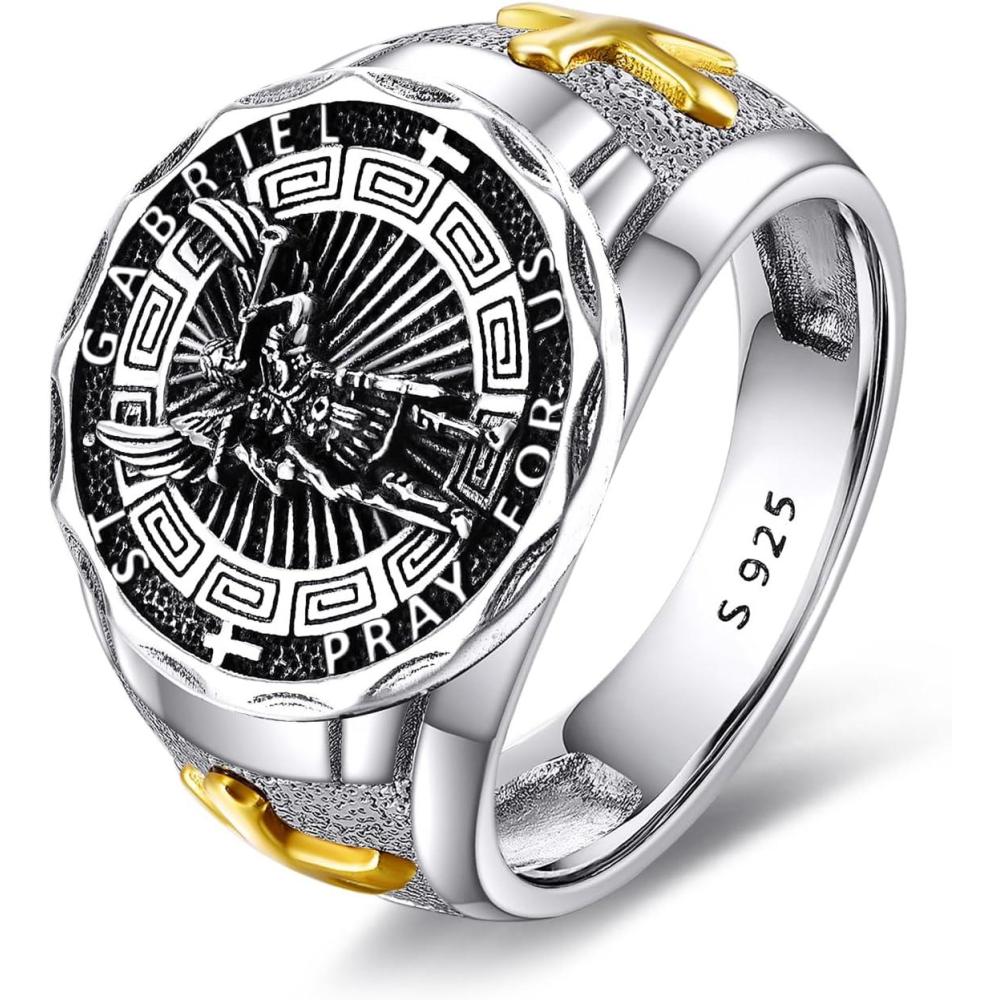 imageYFN Patron Saint Ring Sterling Silver Religious Protector Ring Jewelry Gifts for Women MenSt Gabriel