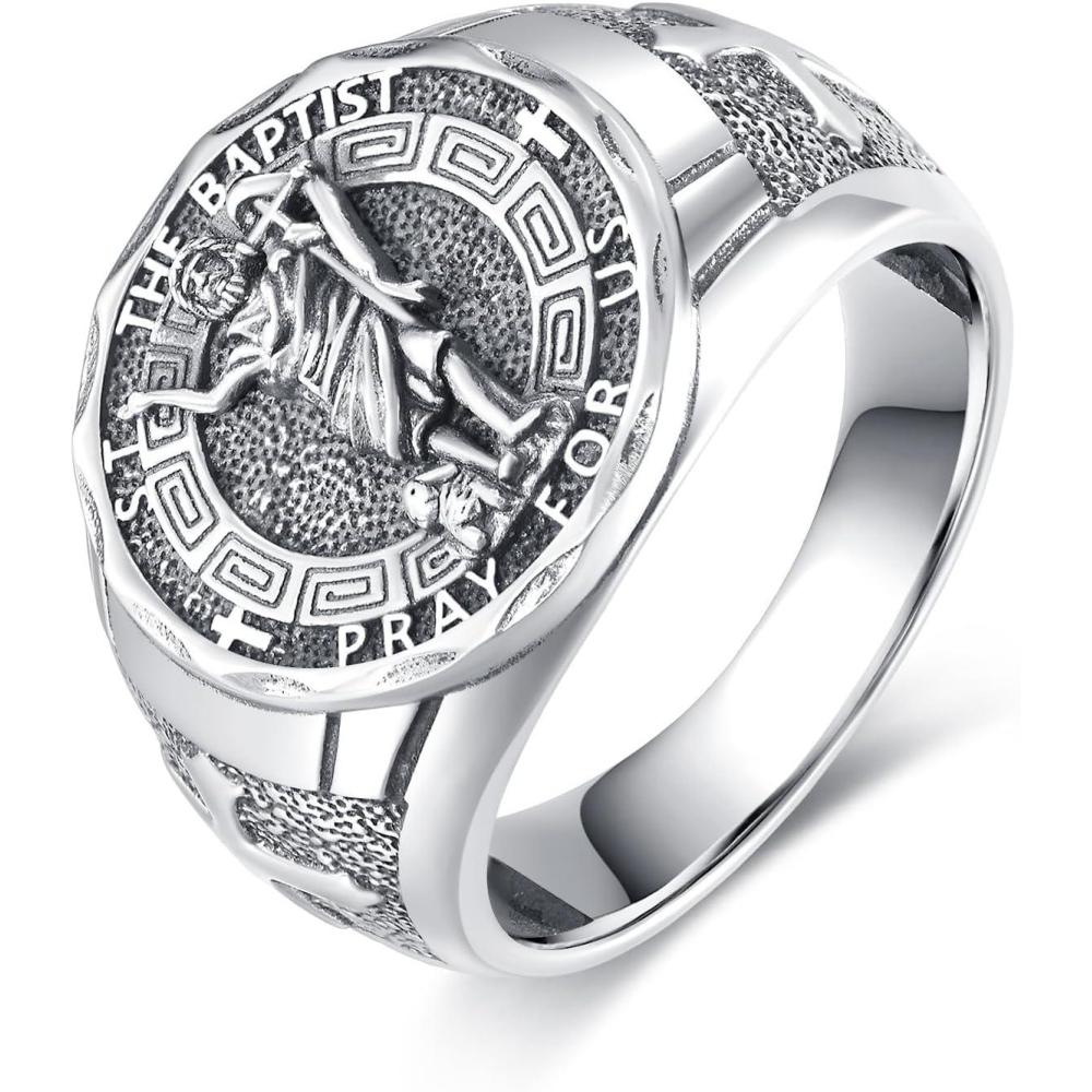 imageYFN Patron Saint Ring Sterling Silver Religious Protector Ring Jewelry Gifts for Women MenSt John The Baptist