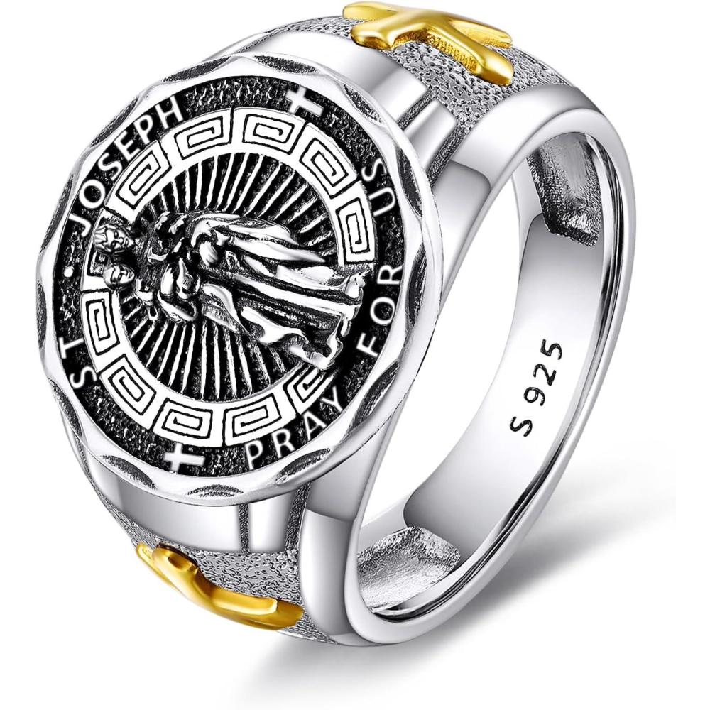 imageYFN Patron Saint Ring Sterling Silver Religious Protector Ring Jewelry Gifts for Women MenSt Joseph