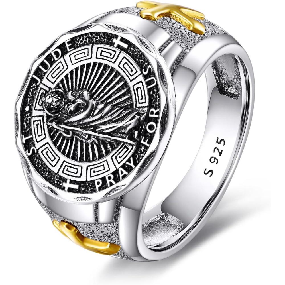imageYFN Patron Saint Ring Sterling Silver Religious Protector Ring Jewelry Gifts for Women MenSt Jude