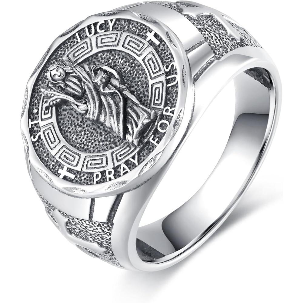 imageYFN Patron Saint Ring Sterling Silver Religious Protector Ring Jewelry Gifts for Women MenSt Lucy