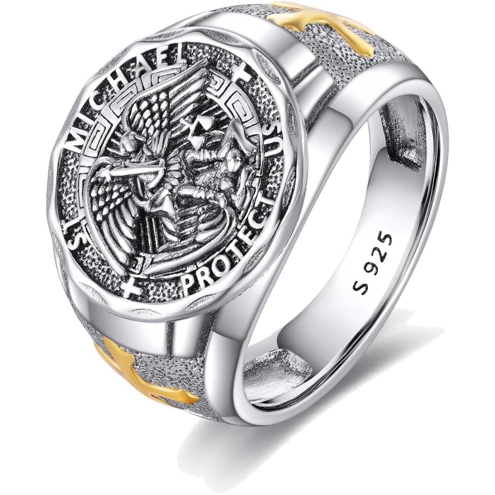 imageYFN Patron Saint Ring Sterling Silver Religious Protector Ring Jewelry Gifts for Women MenSt Michael