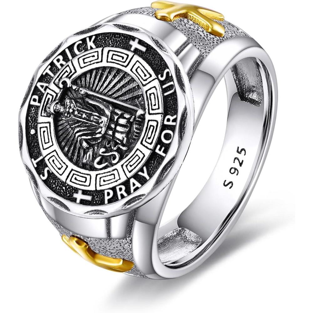imageYFN Patron Saint Ring Sterling Silver Religious Protector Ring Jewelry Gifts for Women MenSt Patrick