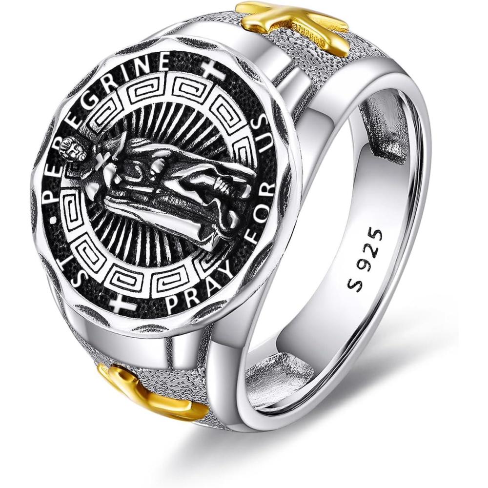 imageYFN Patron Saint Ring Sterling Silver Religious Protector Ring Jewelry Gifts for Women MenSt Peregrine