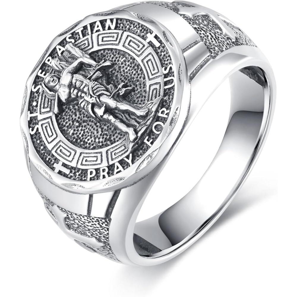 imageYFN Patron Saint Ring Sterling Silver Religious Protector Ring Jewelry Gifts for Women MenSt Sebastian