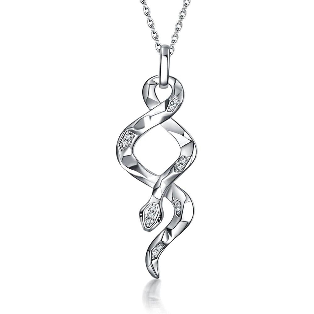 imageYFN Snake Pendant Necklace Gothic Jewelry Sterling Silver Animal Snake Necklaces for Women MenSilver