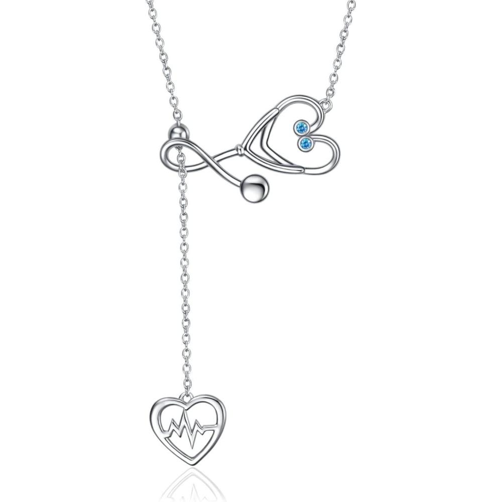 imageYFN Sterling Silver Caduceus Angel Nursing Themed Stethoscope Pendant Necklace 18quotDecemberStethoscope Necklace