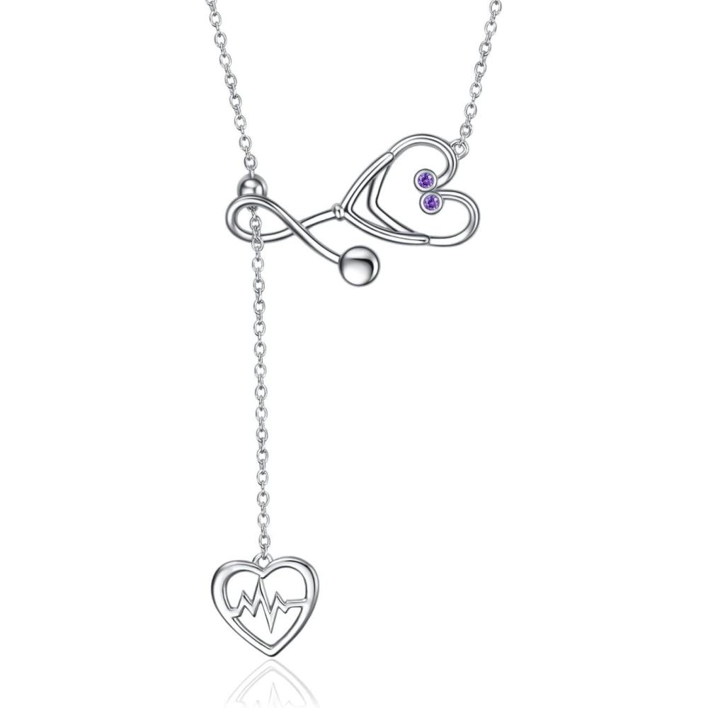 imageYFN Sterling Silver Caduceus Angel Nursing Themed Stethoscope Pendant Necklace 18quotFebruaryStethoscope Necklace