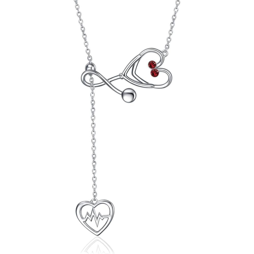 imageYFN Sterling Silver Caduceus Angel Nursing Themed Stethoscope Pendant Necklace 18quotJuly Created Ruby