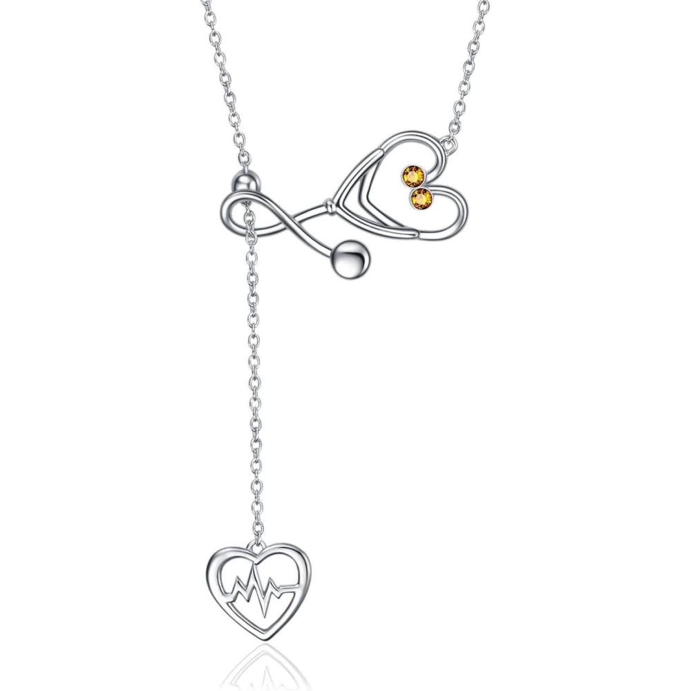 imageYFN Sterling Silver Caduceus Angel Nursing Themed Stethoscope Pendant Necklace 18quotNovember Citrine