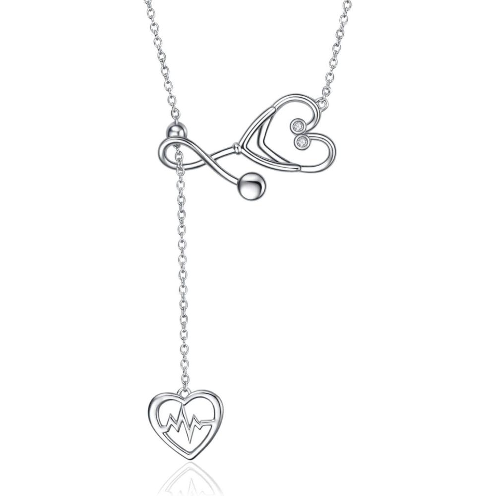 imageYFN Sterling Silver Caduceus Angel Nursing Themed Stethoscope Pendant Necklace 18quotStethoscope Lariat Necklace