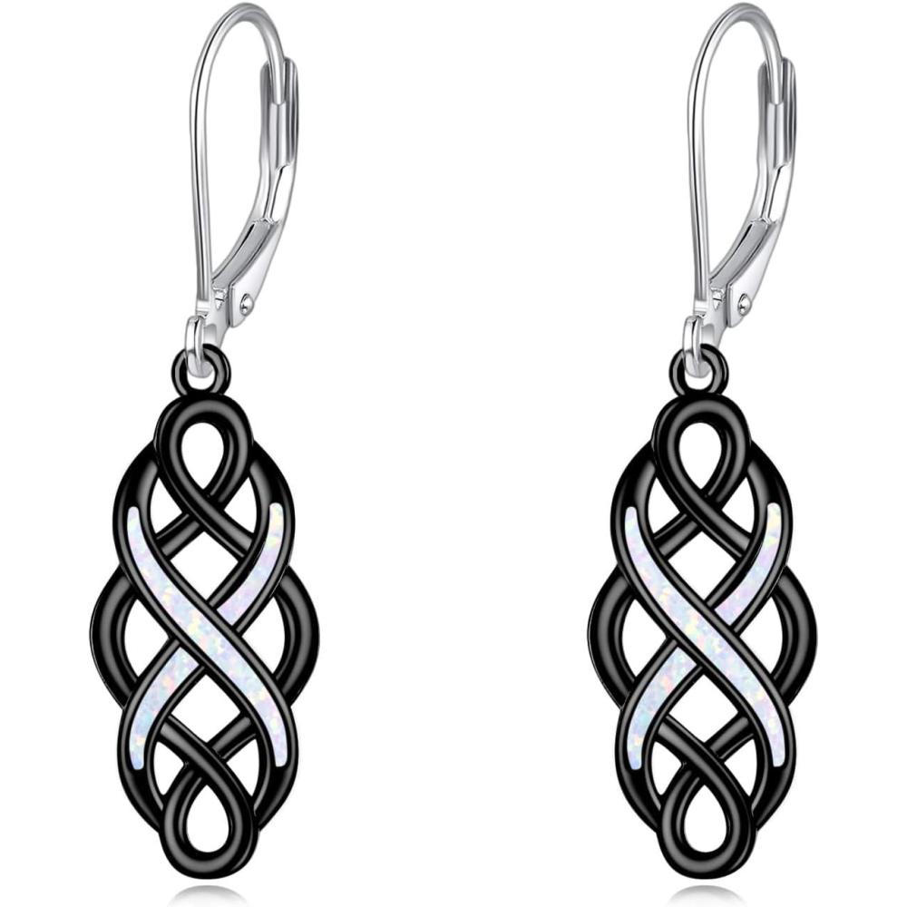 imageYFN Sterling Silver Celtic Knot Dangle Earrings Good Luck Irish Celtic Knot Leverback Dangles Earrings for WomenBlackCeltic Earrings