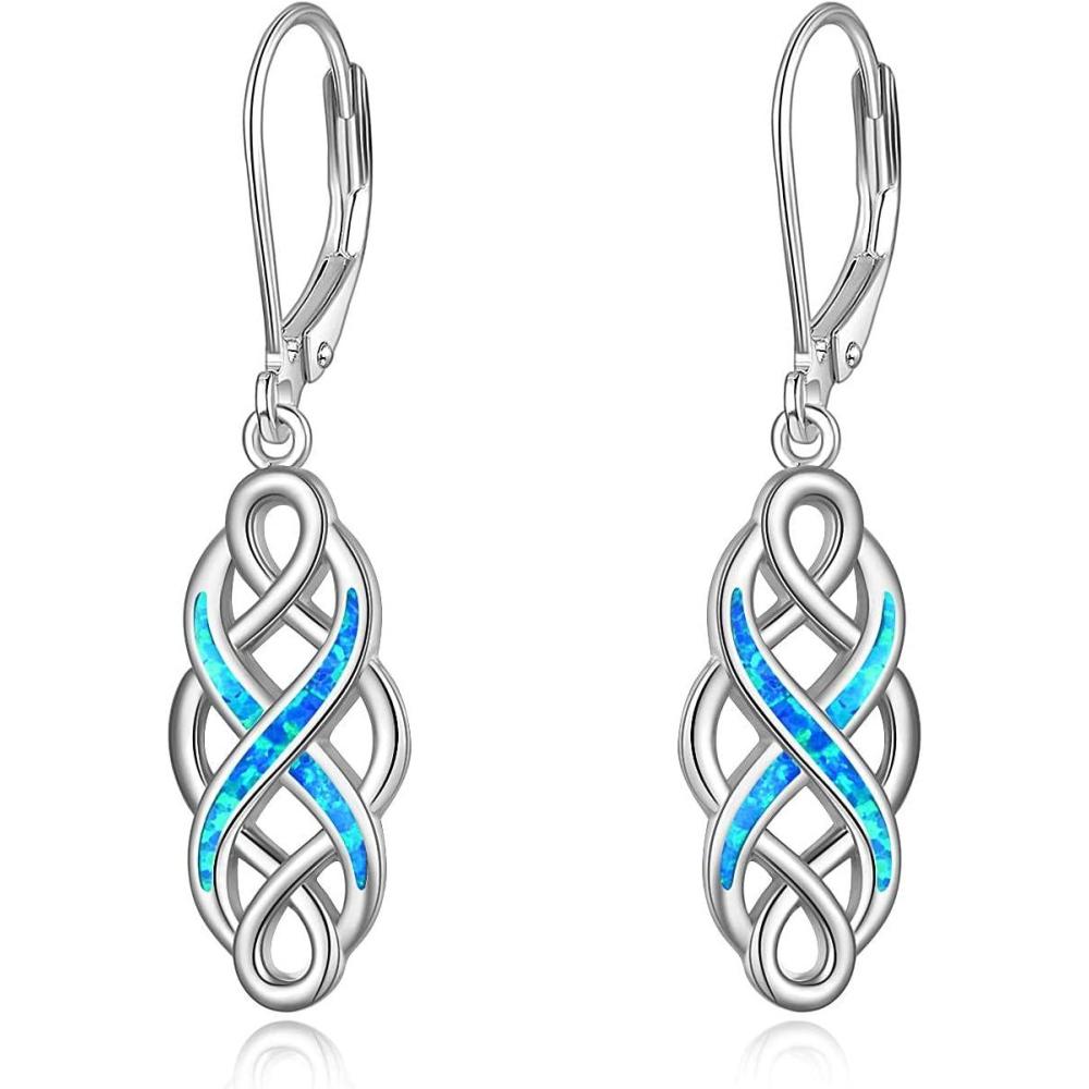 imageYFN Sterling Silver Celtic Knot Dangle Earrings Good Luck Irish Celtic Knot Leverback Dangles Earrings for WomenBlue Opal Celtic Knot Earrings