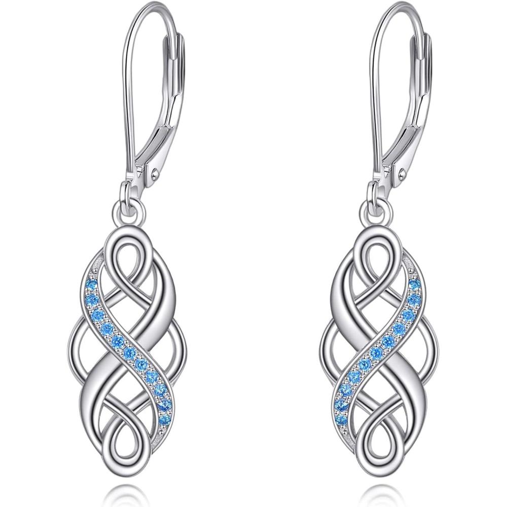 imageYFN Sterling Silver Celtic Knot Dangle Earrings Good Luck Irish Celtic Knot Leverback Dangles Earrings for WomenBlueCeltic Knot Earrings