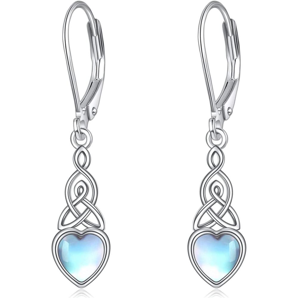 imageYFN Sterling Silver Celtic Knot Dangle Earrings Good Luck Irish Celtic Knot Leverback Dangles Earrings for WomenBlueMoonstone Celtic Earrings
