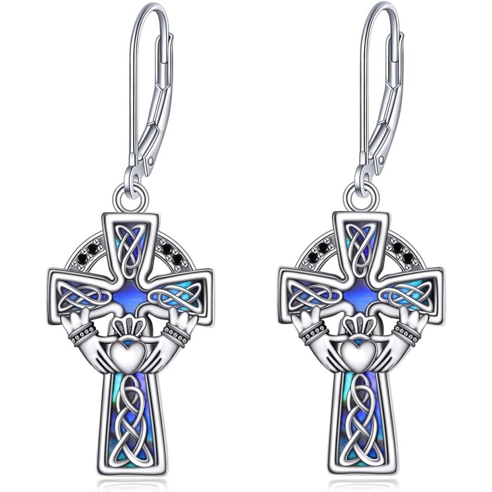 imageYFN Sterling Silver Celtic Knot Dangle Earrings Good Luck Irish Celtic Knot Leverback Dangles Earrings for WomenCeltic Claddagh Earrings