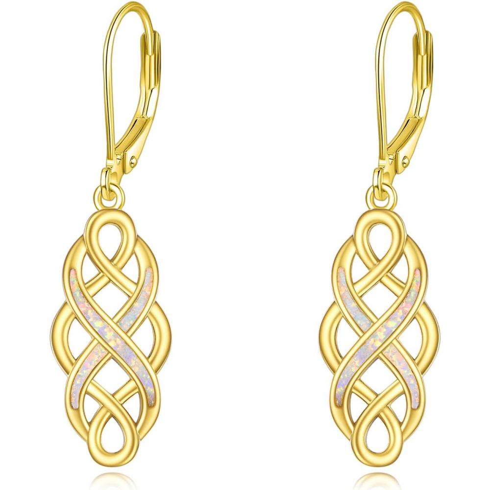 imageYFN Sterling Silver Celtic Knot Dangle Earrings Good Luck Irish Celtic Knot Leverback Dangles Earrings for WomenGold Earrings for Women