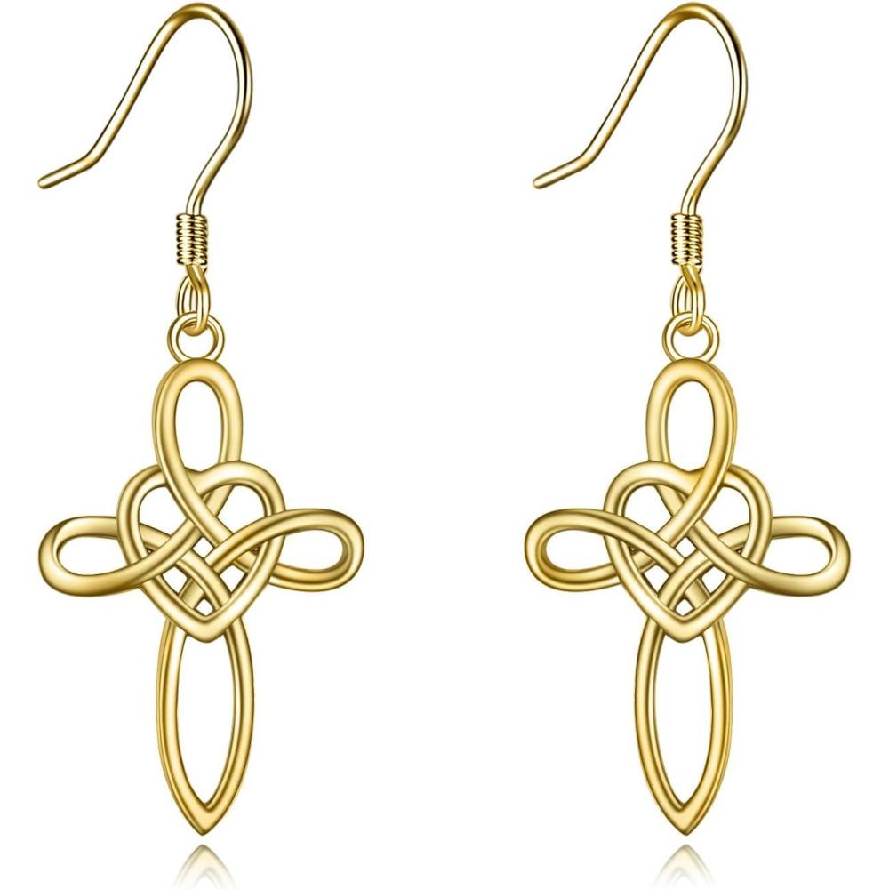 imageYFN Sterling Silver Celtic Knot Dangle Earrings Good Luck Irish Celtic Knot Leverback Dangles Earrings for WomenGoldCeltic Cross Earrings