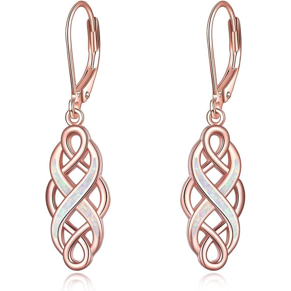 imageYFN Sterling Silver Celtic Knot Dangle Earrings Good Luck Irish Celtic Knot Leverback Dangles Earrings for WomenRose Gold Celtic Earrings