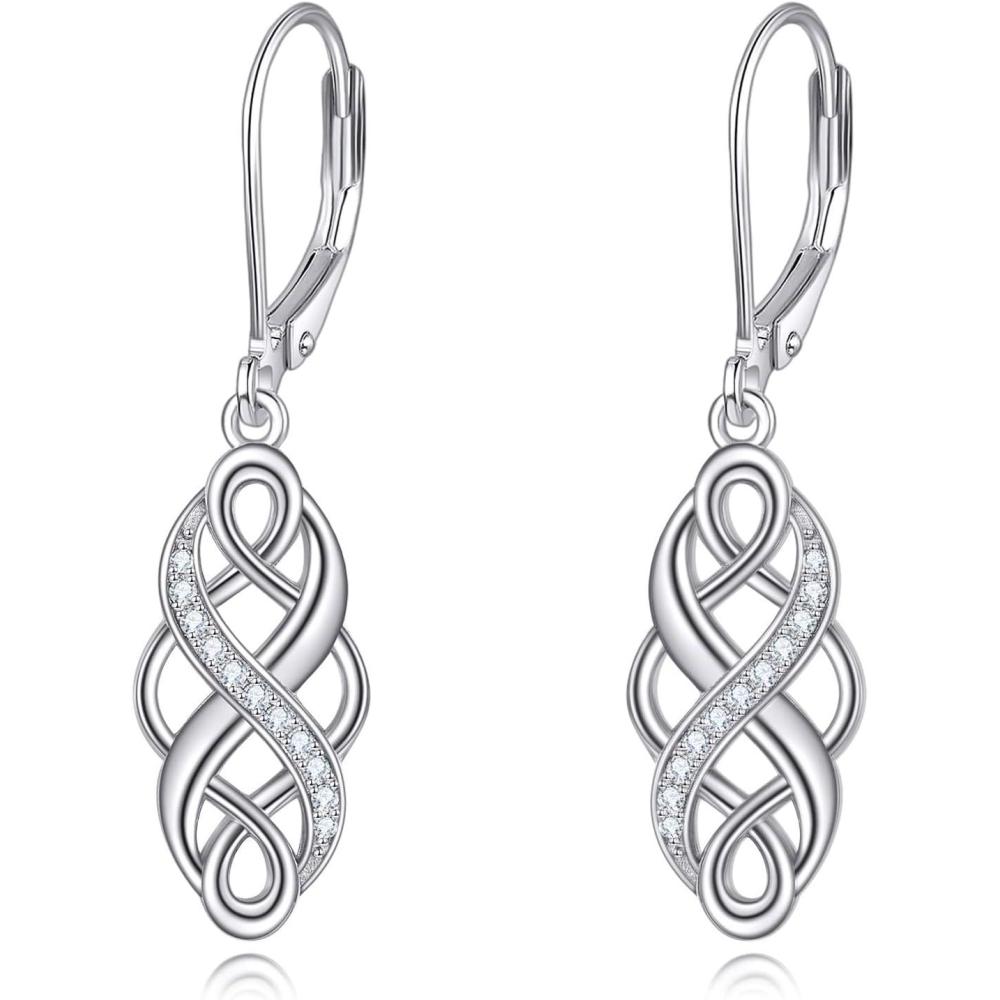 imageYFN Sterling Silver Celtic Knot Dangle Earrings Good Luck Irish Celtic Knot Leverback Dangles Earrings for WomenSilverInfinity Celtic Earring