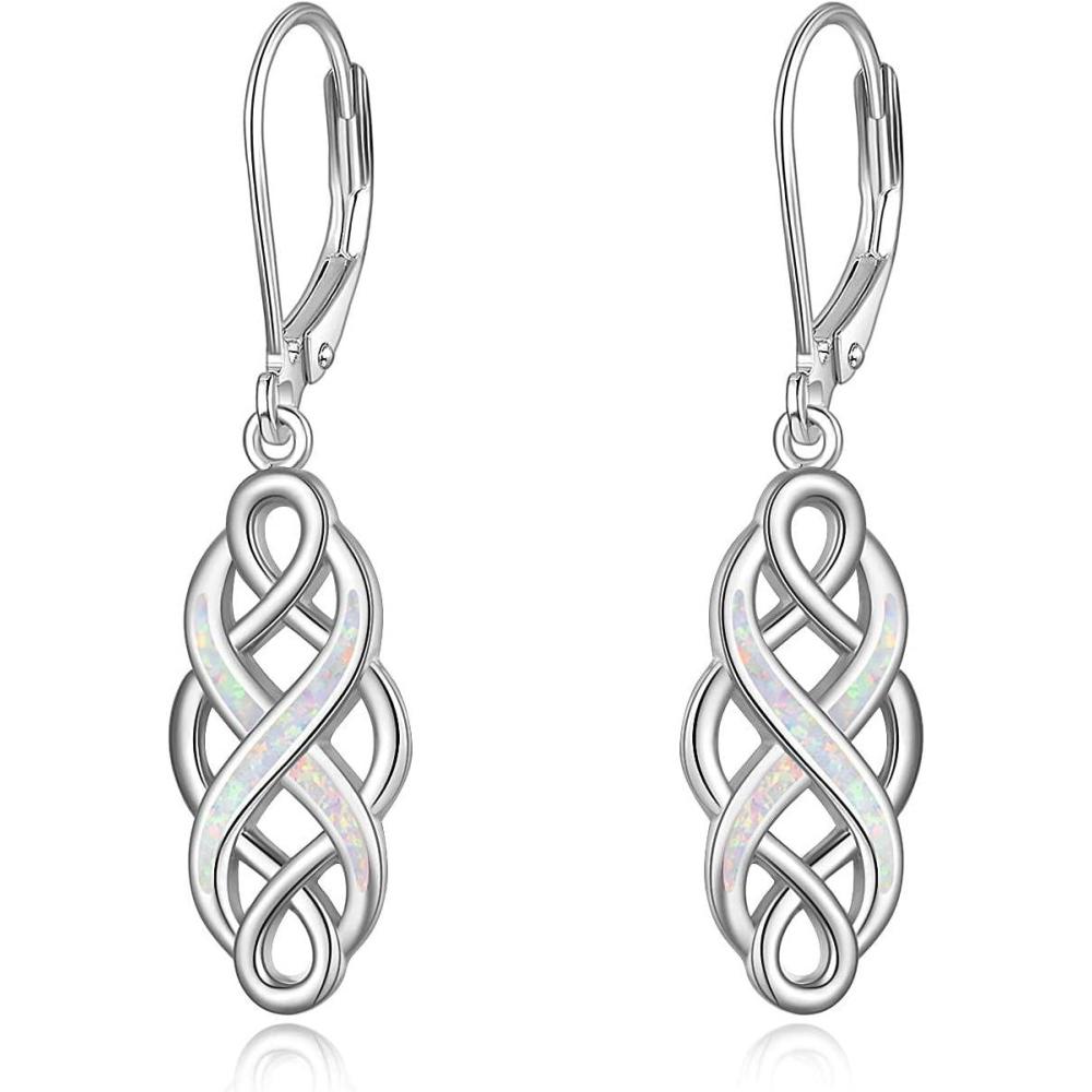 imageYFN Sterling Silver Celtic Knot Dangle Earrings Good Luck Irish Celtic Knot Leverback Dangles Earrings for WomenWhite Opal Celtic Knot Earrings