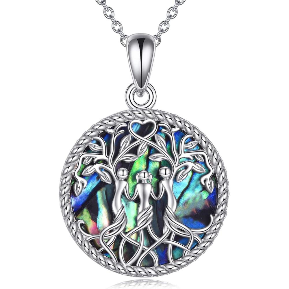 imageYFN Sterling Silver Tree of Life AbaloneTurquoise Pendant Necklace Sister Gift for Birthday or Any Occasion3 Sister Necklace