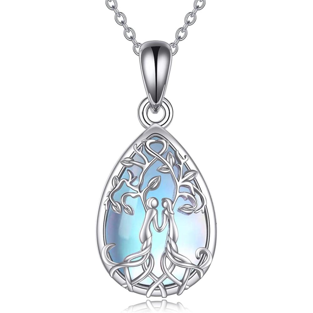imageYFN Sterling Silver Tree of Life AbaloneTurquoise Pendant Necklace Sister Gift for Birthday or Any OccasionMoonstoneNecklace for Sister Friends