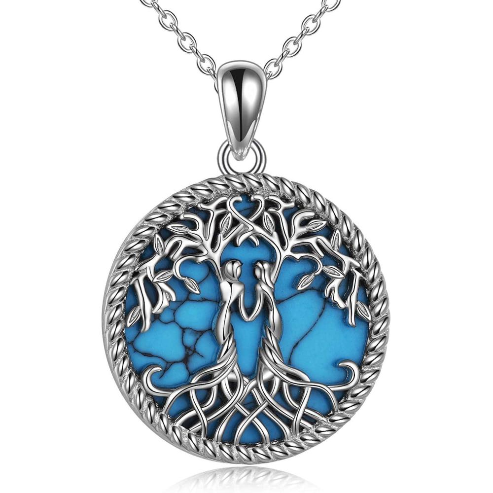 imageYFN Sterling Silver Tree of Life AbaloneTurquoise Pendant Necklace Sister Gift for Birthday or Any OccasionTurquoise Sister Necklace
