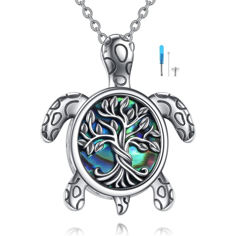 imageYFN Urn Necklace for Ashes with Abalone Sterling Silver Sea TurtleOwlDogLotus FlowerButterfly Cremation Necklace Jewelry Gifts for Women Girls 182SilverTurtle Cremation