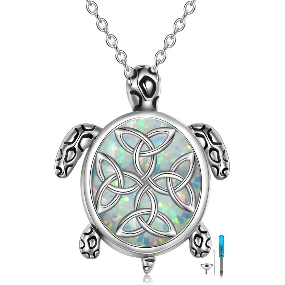 imageYFN Urn Necklace for Ashes with Abalone Sterling Silver Sea TurtleOwlDogLotus FlowerButterfly Cremation Necklace Jewelry Gifts for Women Girls 182SilverTurtle Urn Necklace for Ashes